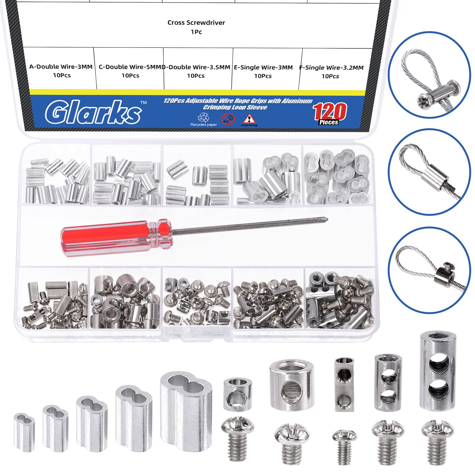 Laputa CLIPS OF CRUNCH LOOP セット Glarks 121Pcs Stainless Steel Wire Rope Clip Clamp and Aluminum